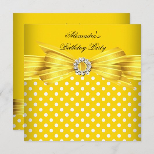 Schöne gelbe Polka Dots Geburtstagsparty Einladung (Vorne/Hinten)