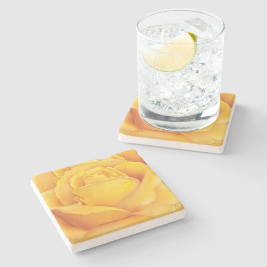 Schöne Gelbe Rose Steinuntersetzer (Seitenansicht)