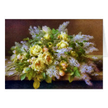 Schöne gelbe Rosen und Flieder Malerei Karte