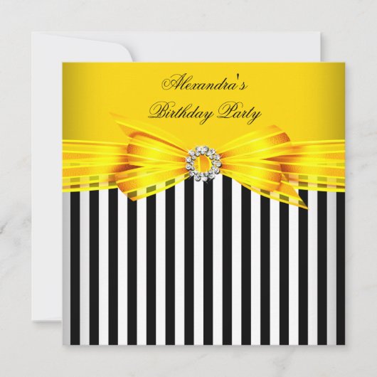 Schöne gelbe Schwarz-weiße Streifenfeier Einladung (Vorderseite)