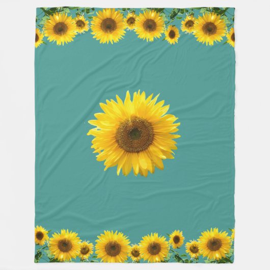 Schöne gelbe Sonnenblumen auf Aquamarin Fleecedecke (Vorderseite)