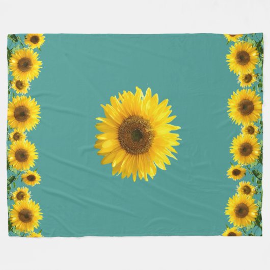 Schöne gelbe Sonnenblumen auf Aquamarin Fleecedecke (Vorderseite (Horizontal))