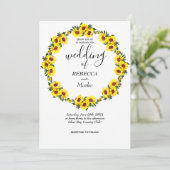 Schöne gelbe Sonnenblumen auf einem einfachen weiß Einladung (Stehend Vorderseite)