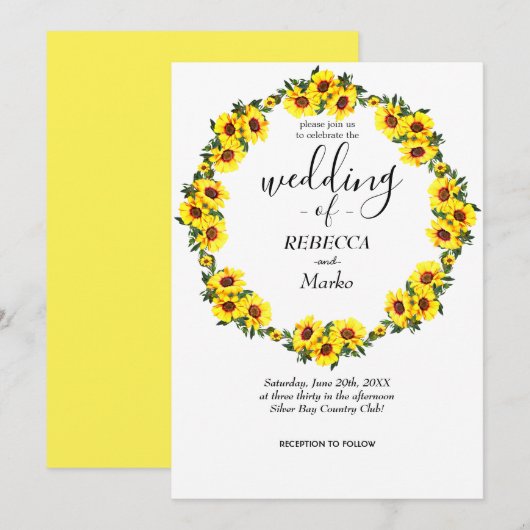 Schöne gelbe Sonnenblumen auf einem einfachen weiß Einladung (Vorne/Hinten)