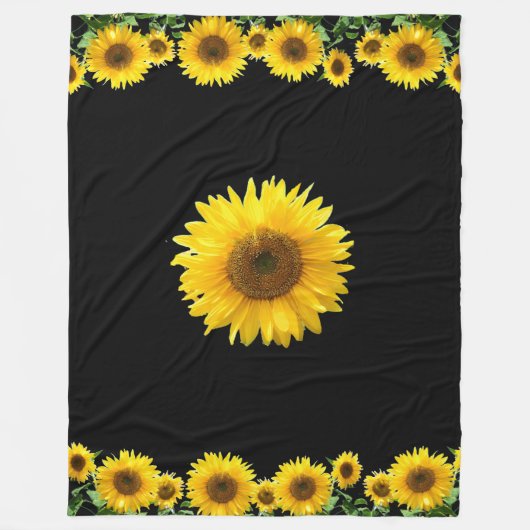 Schöne gelbe Sonnenblumen auf schwarz Fleecedecke (Vorderseite)