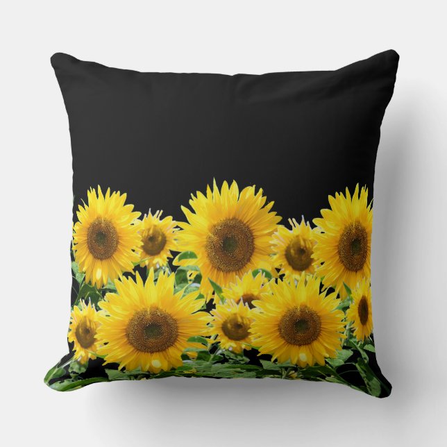 Schöne gelbe Sonnenblumen auf schwarz Kissen (Vorderseite)