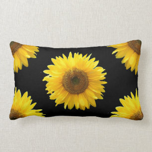 Schöne gelbe Sonnenblumen auf Schwarz Lendenkissen