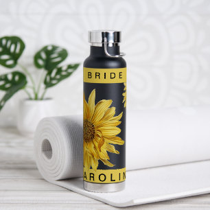 Schöne gelbe Sonnenblumen-Braut-Name-Hochzeitswass Trinkflasche