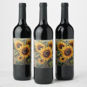 Schöne gelbe Sonnenblumen Weinetikett (Flaschen)