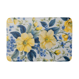 Schöne gelbe und blaue Blumen Badematte