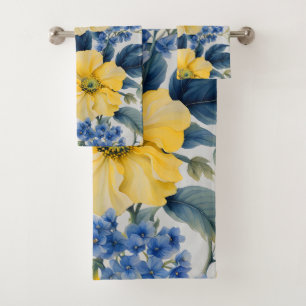 Schöne gelbe und blaue Blumen Badhandtuch Set