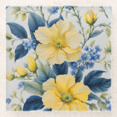 Schöne gelbe und blaue Blumen Glasuntersetzer (Vorderseite)