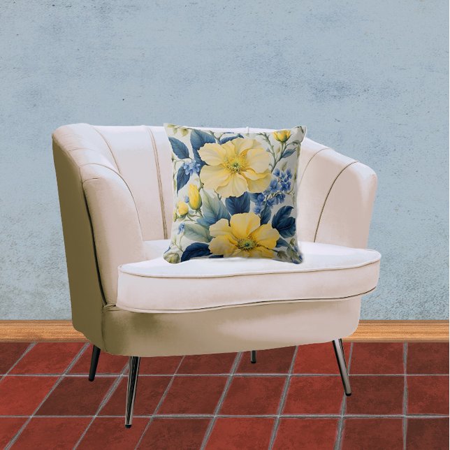 Schöne gelbe und blaue Blumen Kissen (Von Creator hochgeladen)