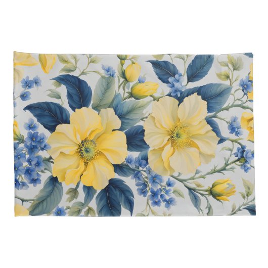 Schöne gelbe und blaue Blumen Kissenbezug (Rückseite-Rechts)