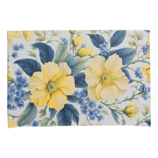 Schöne gelbe und blaue Blumen Kissenbezug (Vorderseite-Rechts)