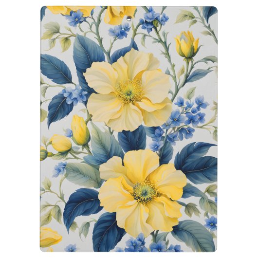 Schöne gelbe und blaue Blumen Klemmbrett (Rückseite)