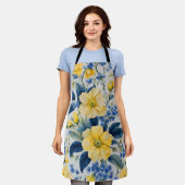 Schöne gelbe und blaue Blumen Schürze (Getragen)