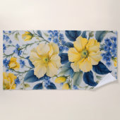 Schöne gelbe und blaue Blumen Strandtuch (Vorderseite)