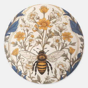 Schöne gelbe und blaue florale Vintage Biene Runder Aufkleber
