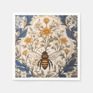 Schöne gelbe und blaue florale Vintage Biene Serviette
