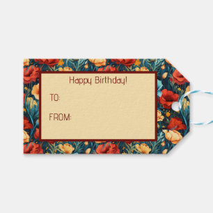 Schöne Gelbe und Rote Blume Botanische Schrift Geschenkanhänger