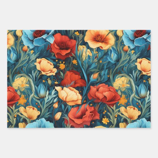 Schöne Gelbe und Rote Blume Botanische Schrift Geschenkpapier Set (Vorderseite)