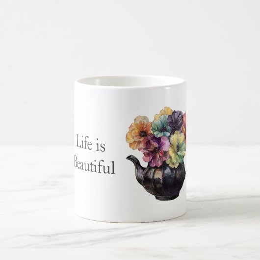 Schöne gelbe violette grüne Blumen Kaffeetasse (Mittel)