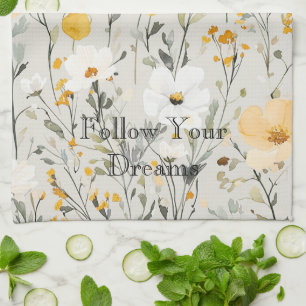 Schöne gelbe weiße Blumen Träume Geschirrtuch