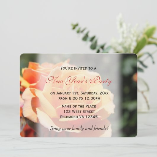 Schöne Gelbrose Blume Neujahr Party Einladung (Stehend Vorderseite)