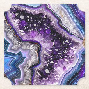Schöne Geode mit Amethyst-Kristallen & Achat Untersetzer