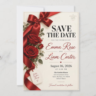 Schöne Geschichte Rote Rose Band Save the Date Einladung