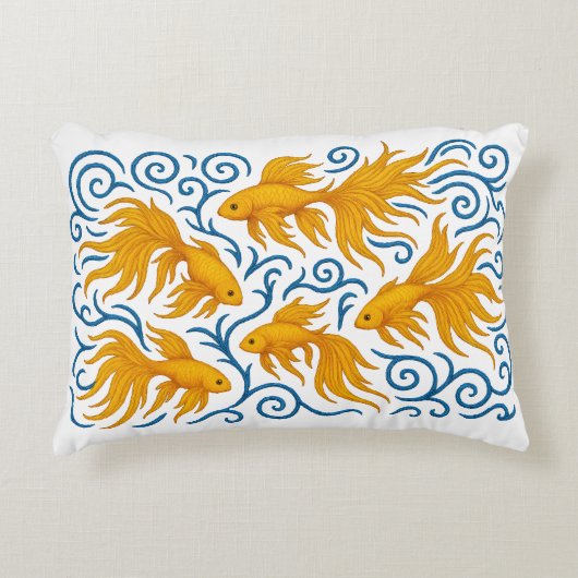 Schöne gestickte goldene Fische Dekokissen (Vorderseite)