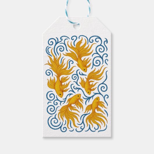 Schöne gestickte goldene Fische Geschenkanhänger (Vorderseite)