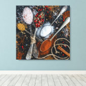 Schöne Gewürze in Löffeln Leinwanddruck (Insitu (Holzboden))