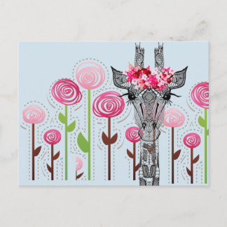 Schöne Giraffe mit Blume im Garten Postkarte
