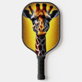 Schöne Giraffe mit einem Gold-Glitzer Pickleball Schläger (Vorderseite)