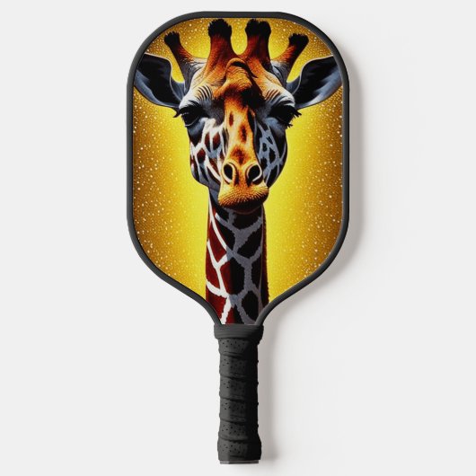 Schöne Giraffe mit einem Gold-Glitzer Pickleball Schläger (Vorderseite)