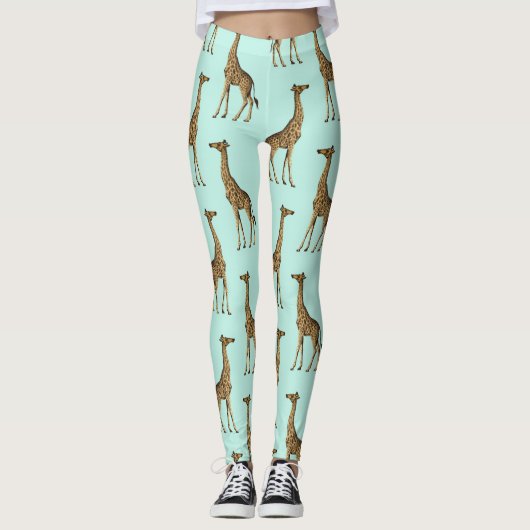 Schöne Giraffen Blau und Gold Leggings (Vorderseite)