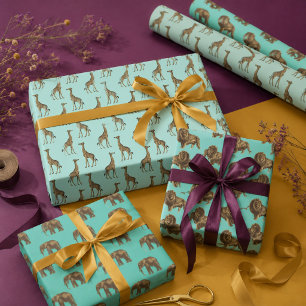 Schöne Giraffen, Löwen und Elefanten Geschenkpapier Set