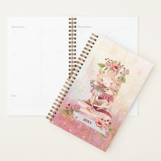 Schöne Girl and Deer Schöne Illustration Planer (Anzeige)