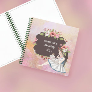 Schöne Girl, Bunny und Blume Notebook Notizblock