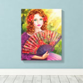 schöne Girl-Fantasie mit Fan Leinwanddruck (Insitu (Holzboden))