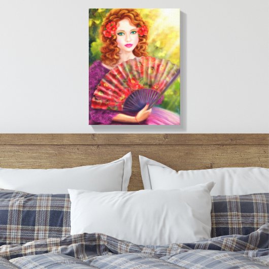 schöne Girl-Fantasie mit Fan Leinwanddruck (Insitu (Schlafzimmer))