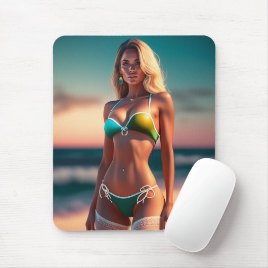 Schöne Girl-Pose in Bikini Mouse Pad Mousepad (Mit Mouse)