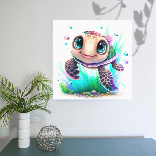 Schöne Girl Turtle Leinwanddruck