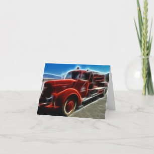 Schöne glänzende antike rote Feuerwehrwagen-Kunst Karte