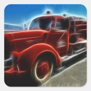 Schöne glänzende antike rote Feuerwehrwagen-Kunst Quadratischer Aufkleber