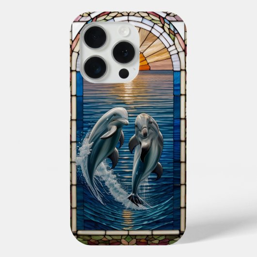Schöne Glasmalerei mit springenden Delfinen Case-Mate iPhone Hülle (Rückseite)