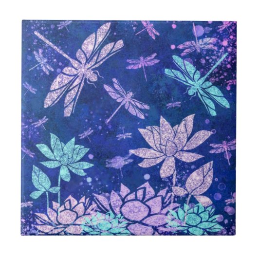 Schöne Glitzer Blume Libelle Keramik Tile Fliese (Vorderseite)