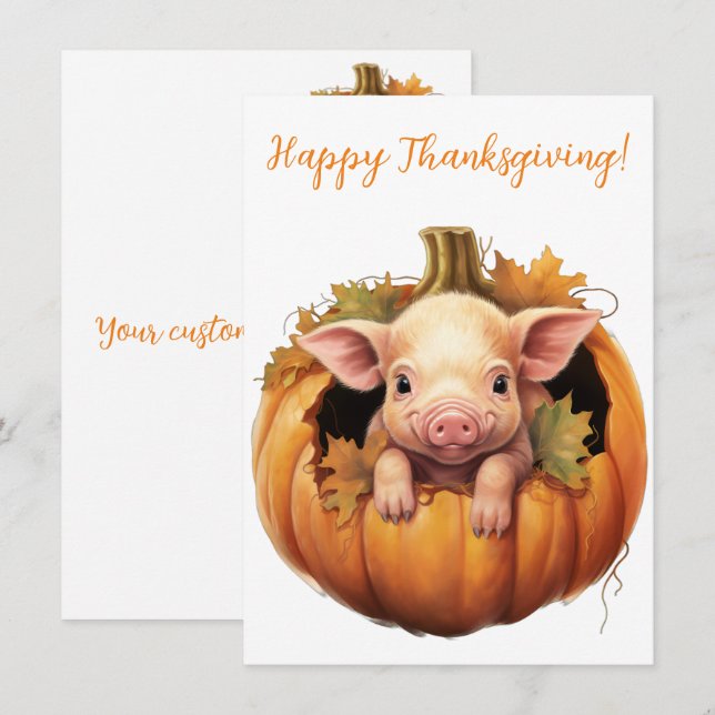 Schöne glückliche Tanksgiving Pig Watercolor Cards (Vorne/Hinten)